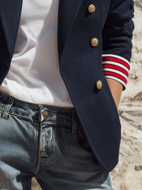 LARIANO - Blazer doppiopetto in misto cotone blu navy