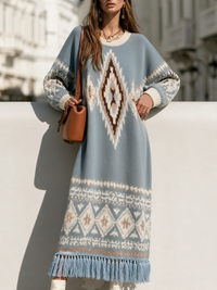 ILARIA - Abito Maxi Blu Jacquard