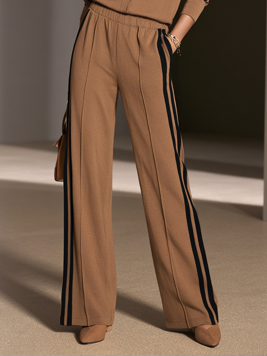 SABINA - Set casual color cammello a righe, pantaloni wide-leg