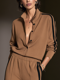SABINA - Set casual color cammello a righe, pantaloni wide-leg