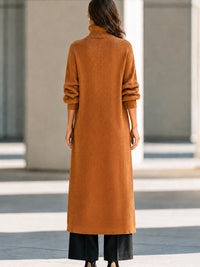 Asymmetrical Layered High-Neck Long Knit Top