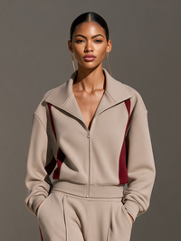 CASANDRINO - Set due pezzi sportivo khaki a righe e collo con zip