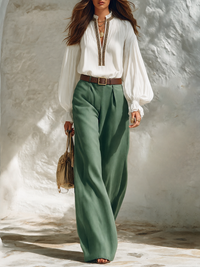 ESINE - Set due pezzi con top lanterna e pantaloni scollo a V
