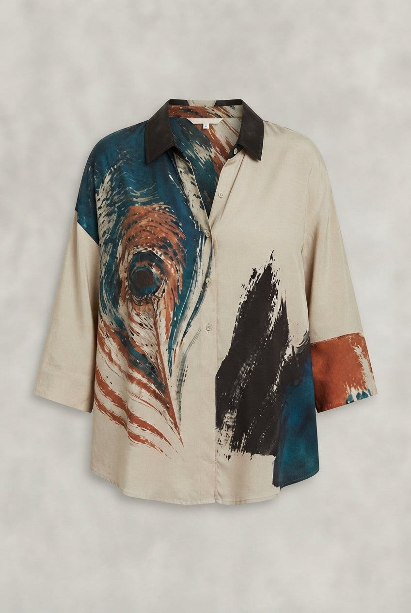 CREMENAGA - Camicia beige con collo a revers e maniche a tre quarti
