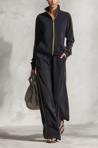 COLLELONGO - Set due pezzi nero con bordi a contrasto e zip