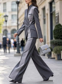 MILETO - Set due pezzi grigio con blazer asimmetrico e pantaloni ampi