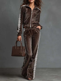 CASARILE - Set due pezzi in velluto a righe Iced Mocha