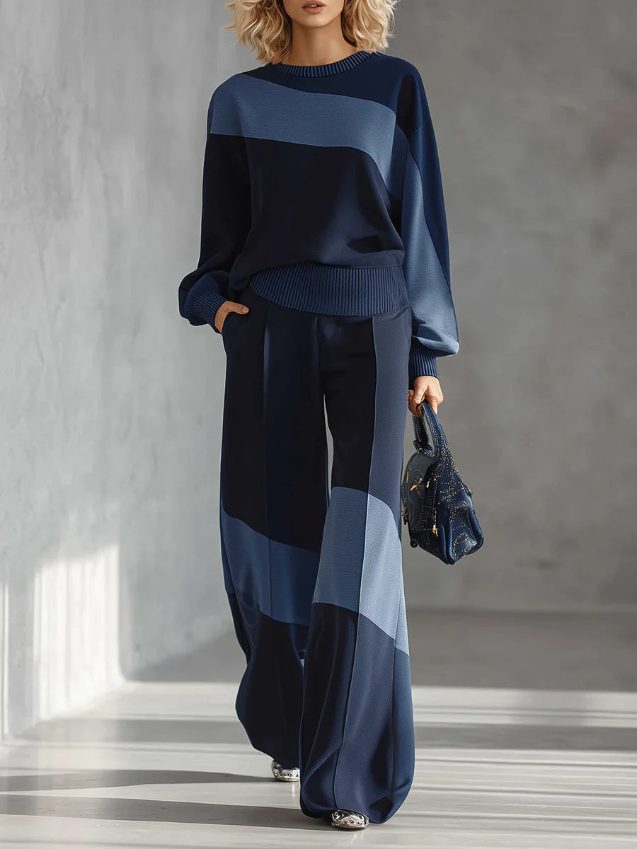 ALESSIA - Set due pezzi in maglia color block blu giallo bordeaux