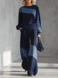 ALESSIA - Set due pezzi in maglia color block blu giallo bordeaux