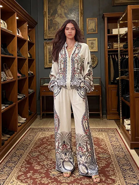TAIPEI - Camicia bianca a maniche lunghe con stampa paisley e zip