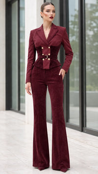 PINCARA - Set due pezzi blazer con cintura e pantaloni svasati multicolore
