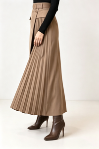 VOLTURINO - Gonna maxi khaki a portafoglio plissettata con cintura