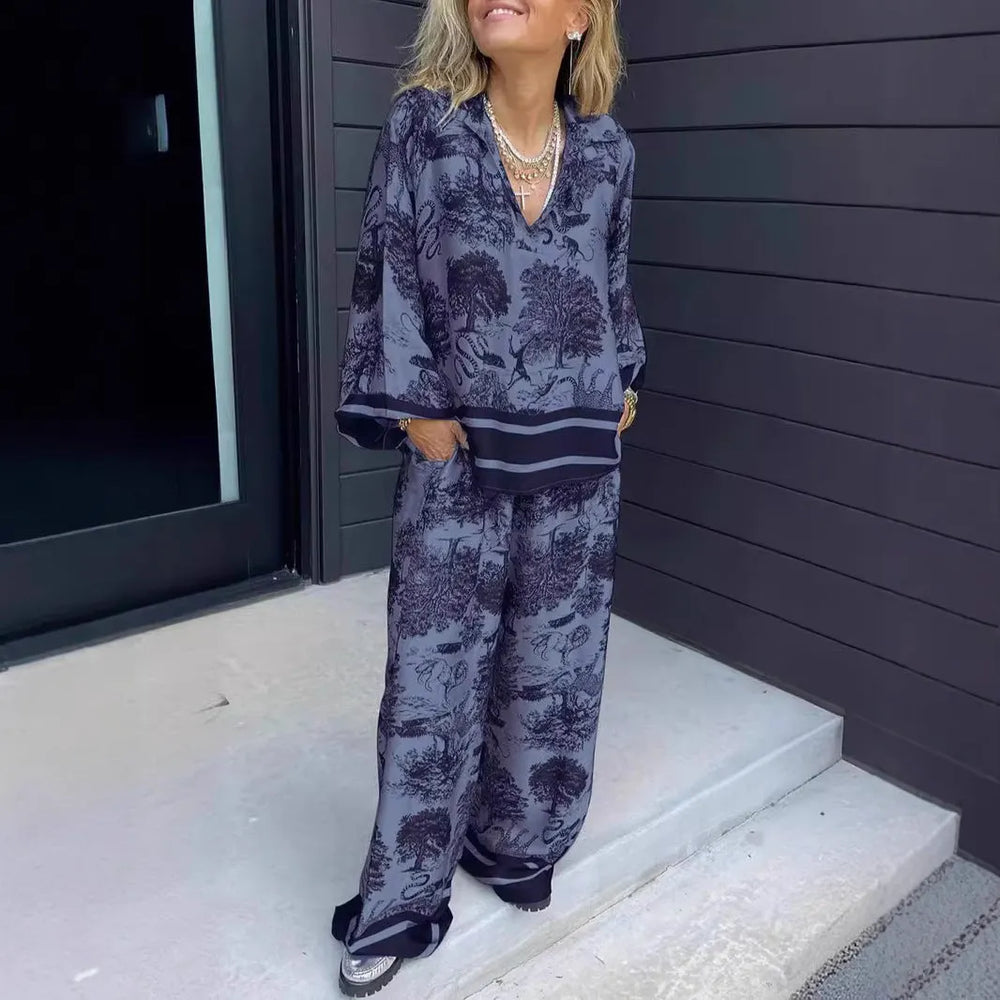 CASAPINTA - Completo casual donna stampato con scollo V e maniche lunghe