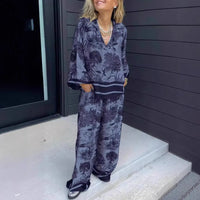 CASAPINTA - Completo casual donna stampato con scollo V e maniche lunghe