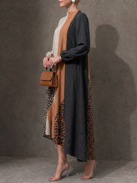 PICCIANO - Abito maxi leopardato con zip e maniche lunghe a contrasto
