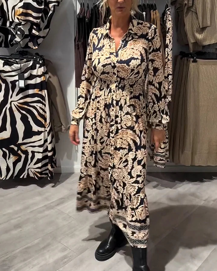 CHIARA - Abito camicia floreale marrone