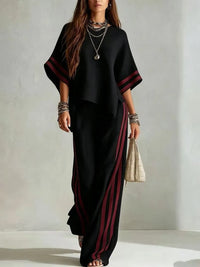 MATELICA - Set due pezzi con pantaloni wide leg a righe color block nero e albicocca