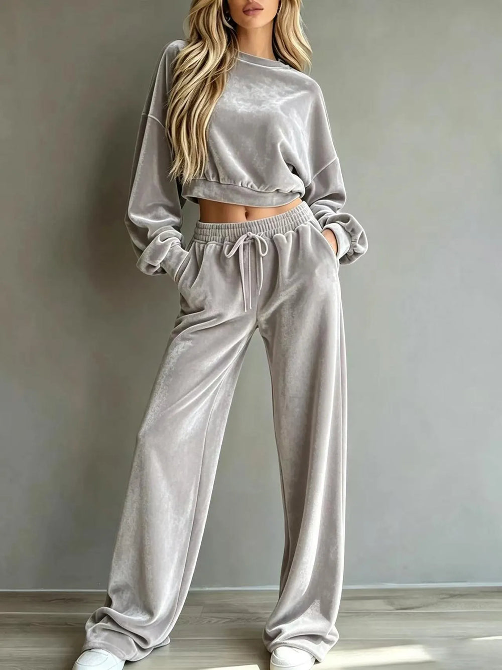 CLETO - Set due pezzi in velluto cropped e pantaloni ampi