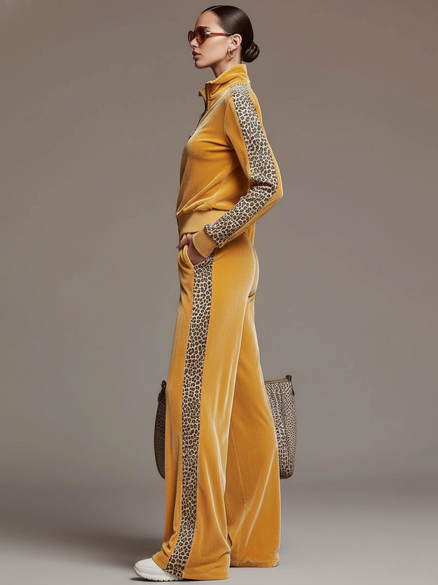 SENTIERO - Set due pezzi in velluto giallo con bordi leopardati