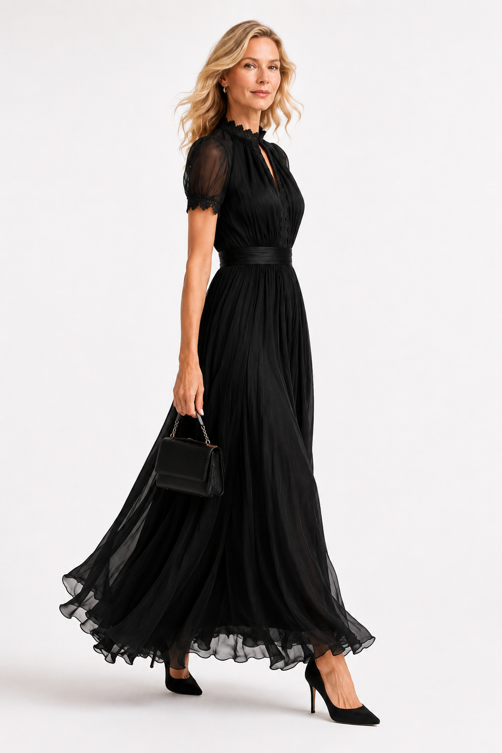 BEATRICE - Abito Maxi Nero in Chiffon
