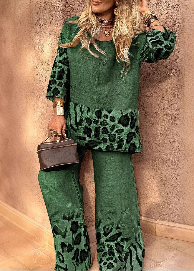 SEDRIANO - Set due pezzi khaki con top stampato e pantaloni wide leg