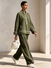 ORTISEI - Completo Loungewear Verde Oliva con Bordo Bianco