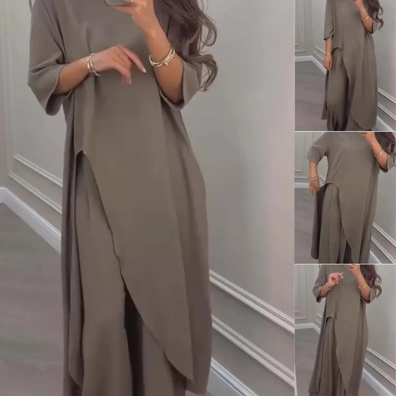 GAZZOLA - Set due pezzi top asimmetrico e pantaloni palazzo tinta unita