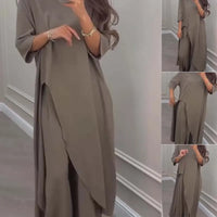 GAZZOLA - Set due pezzi top asimmetrico e pantaloni palazzo tinta unita