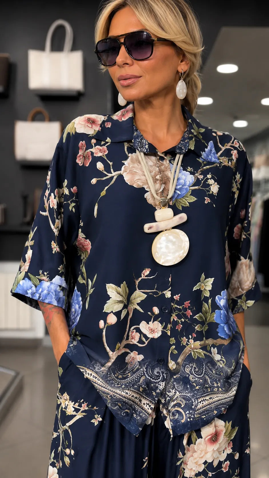 FLORA - ale con camicia e pantaloni ampi a gamba larga