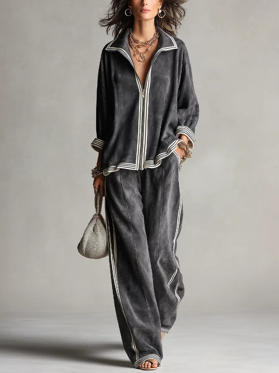 SUBIACO - Set due pezzi grigio antracite a righe