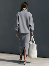 CIRIGLIANO - Set due pezzi grigio con felpa mezza zip e gonna midi