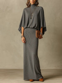 LILIANA - Set due pezzi in maglia antracite con top pipistrello e gonna