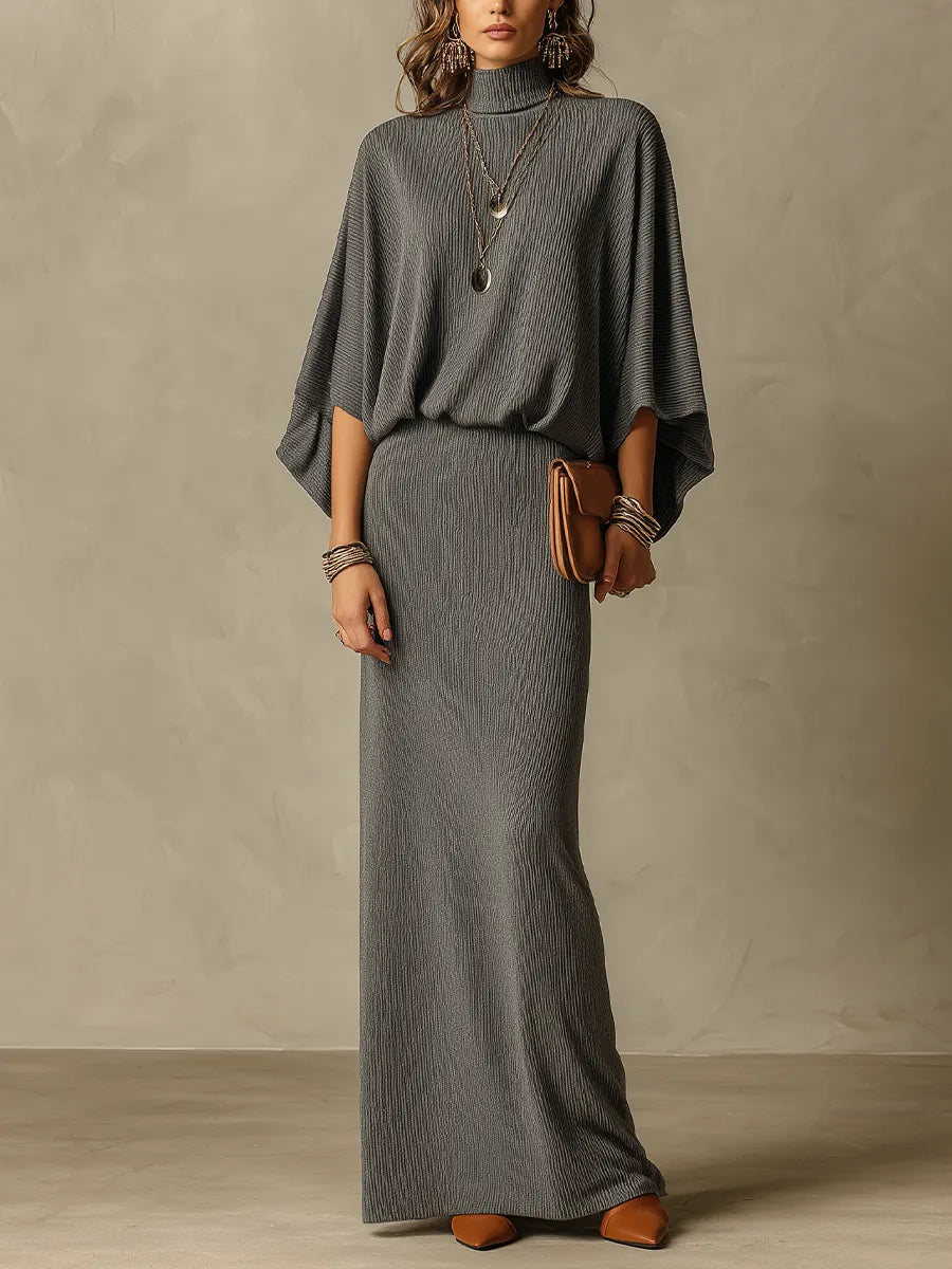 LILIANA - Set due pezzi in maglia antracite con top pipistrello e gonna