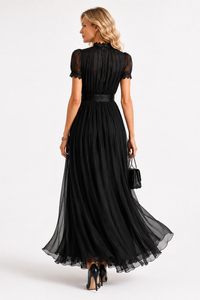 BEATRICE - Abito Maxi Nero in Chiffon