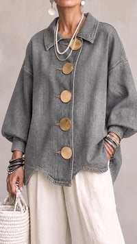 COLOGNE - Giacca Oversize in Denim con Bottoni Dorati