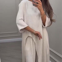 GAZZOLA - Set due pezzi top asimmetrico e pantaloni palazzo tinta unita