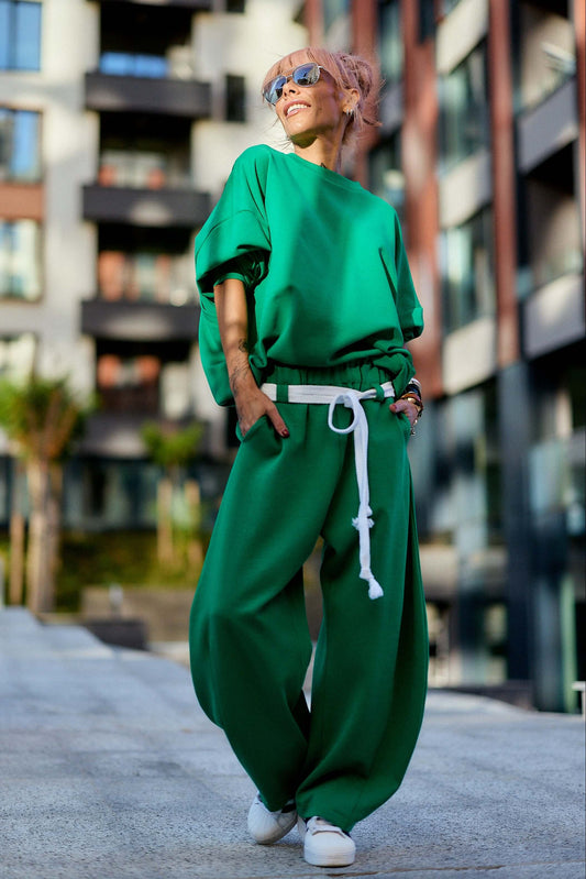 GUASTALLA - Co-ords felpa verde oversize con schiena scoperta