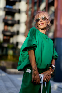 GUASTALLA - Co-ords felpa verde oversize con schiena scoperta