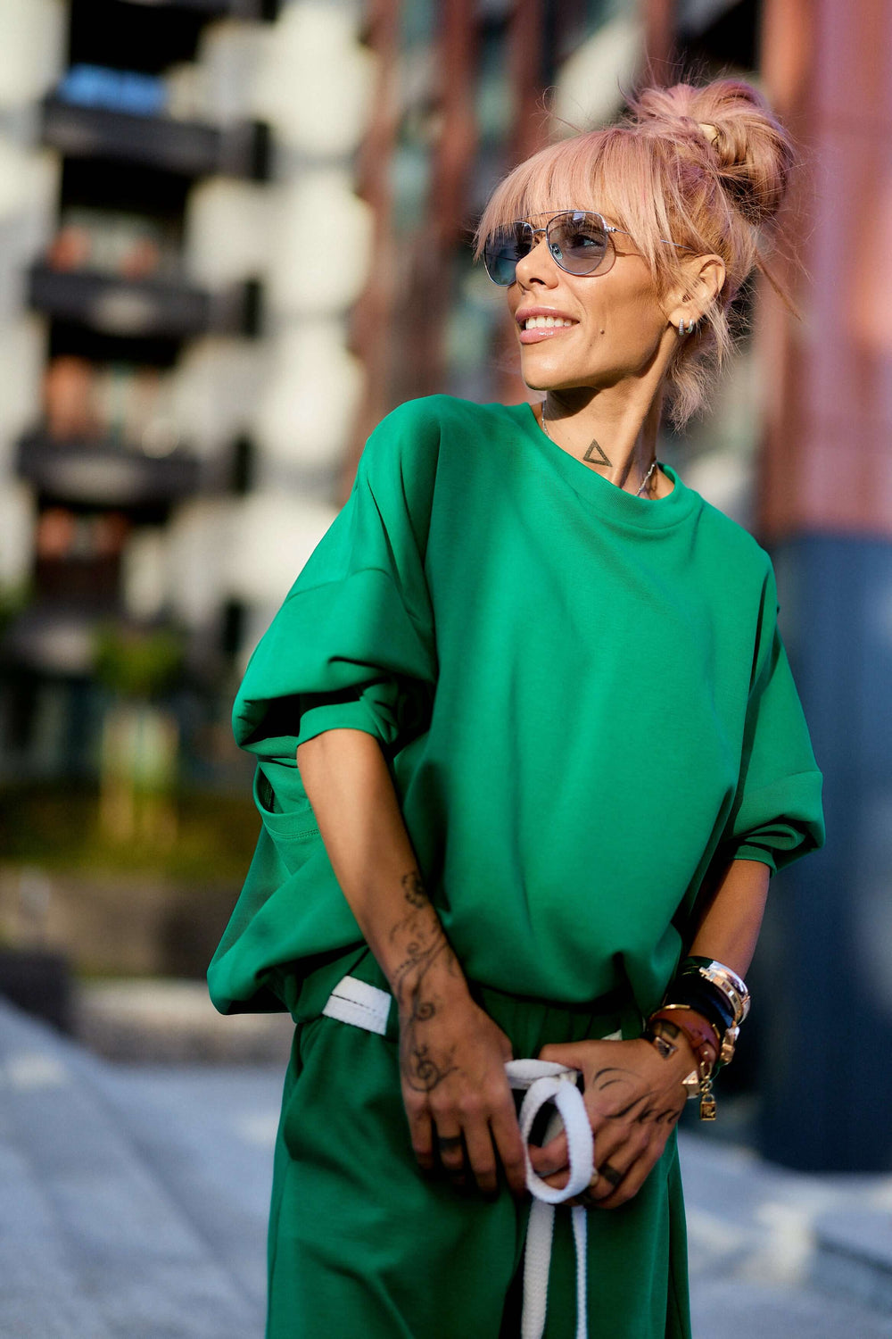 GUASTALLA - Co-ords felpa verde oversize con schiena scoperta
