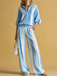 FERMINA - in maglia a righe con cardigan e pantaloni ampi
