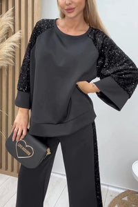 NEBBIUNO - Set due pezzi in tessuto paillettes grigio scuro, rosso, blu o albicocca