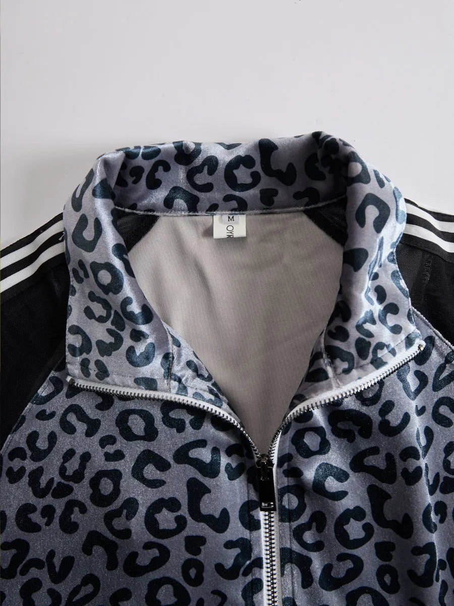 CASAZZA - Completo grigio in velluto leopardato con righe retro