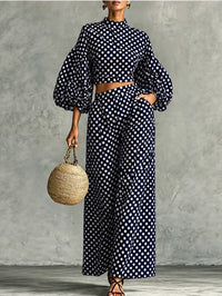 FRIDA - Set due pezzi a pois con maniche balloon e pantaloni palazzo