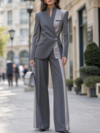 MILETO - Set due pezzi grigio con blazer asimmetrico e pantaloni ampi