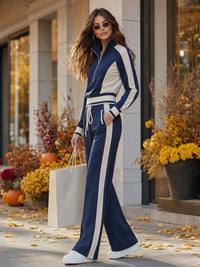 TREVISO - Set due pezzi in cotone blu e bianco stile sportivo
