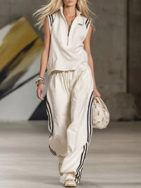 STAITI - Completo donna a righe patchwork con zip, top e pantaloni
