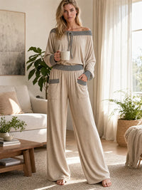 VIZZINI - Set due pezzi marrone stile boho con tasche pantalone
