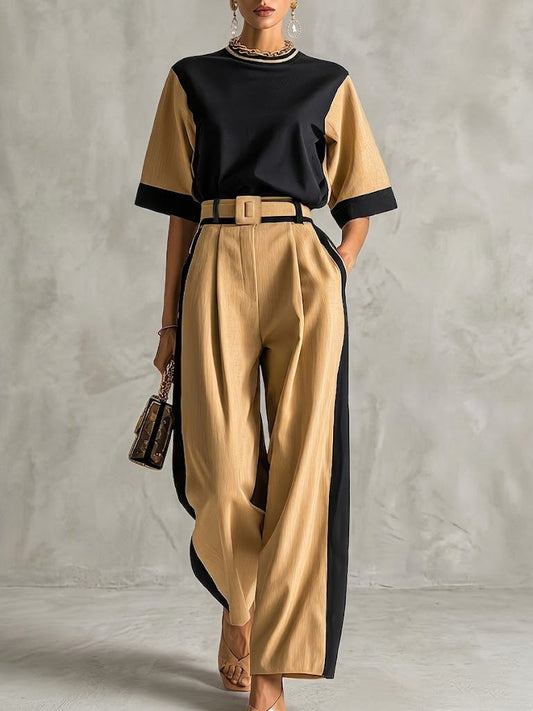 SOVERZENE - Completo multicolor top girocollo e pantaloni palazzo