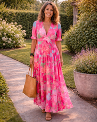 CHIARA - Abito Midi Floreale con Scollo a V