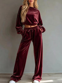 CLETO - Set due pezzi in velluto cropped e pantaloni ampi